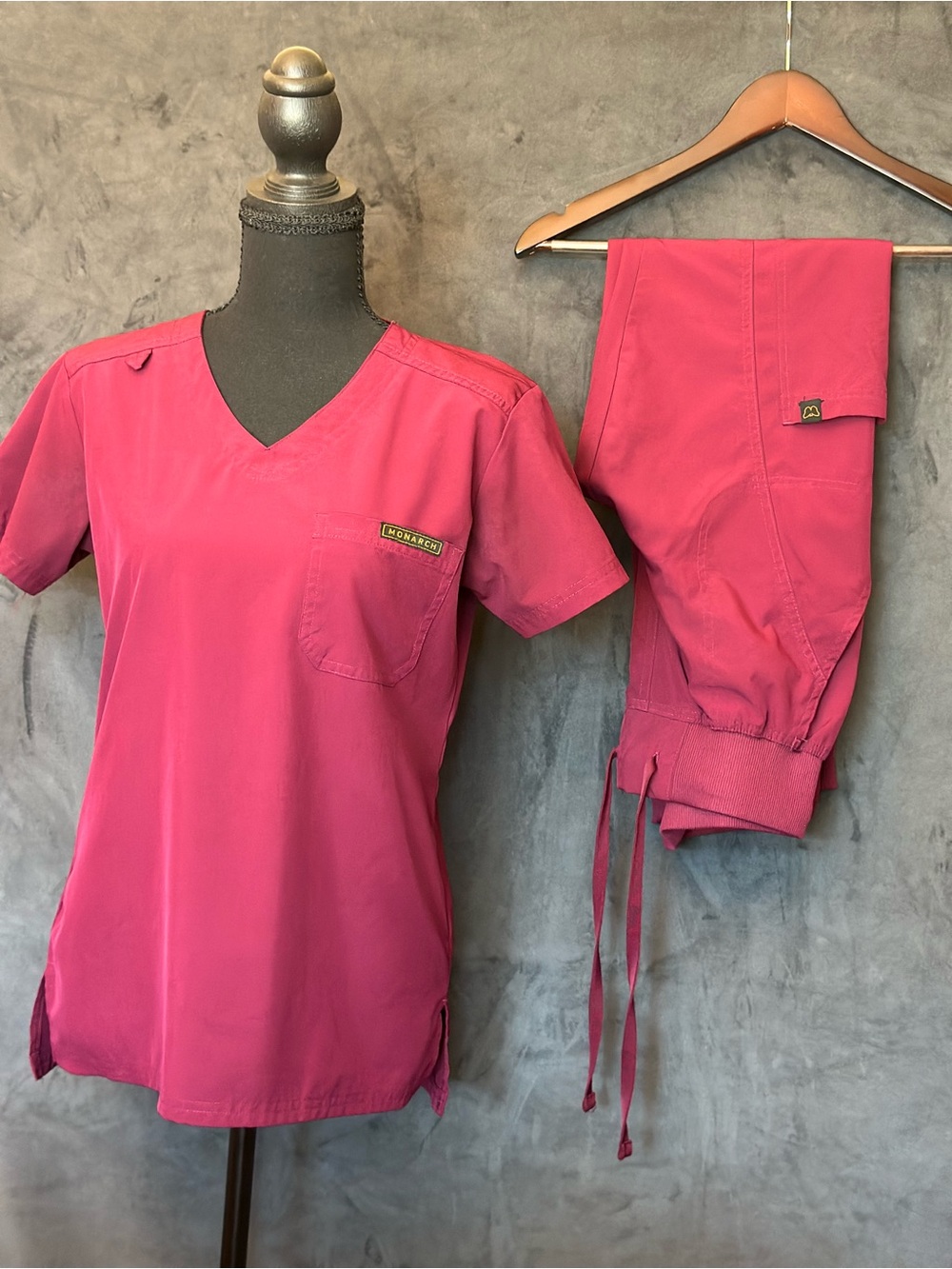Monarch Uniforms Womenβs Scrub Set V-Neck Top & Pants Solid Red Size S